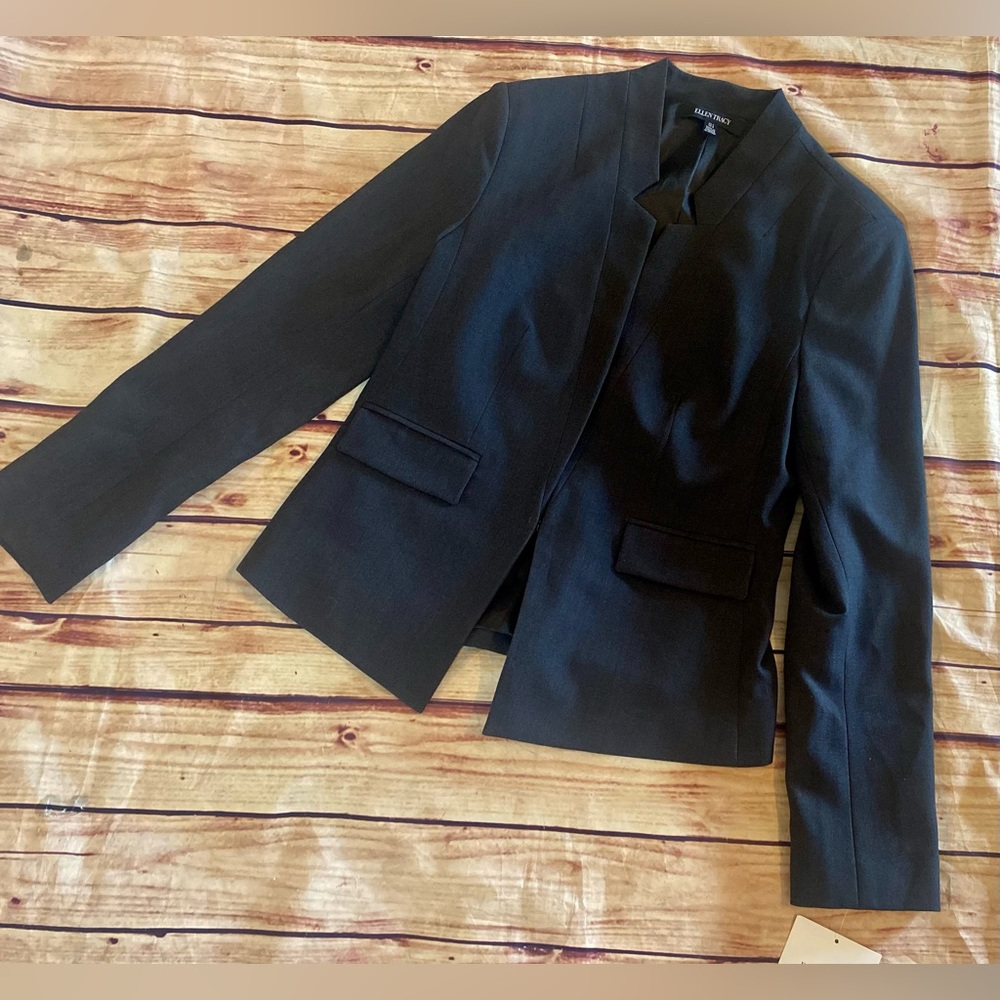 Ellen Tracy Women Dark Gray Polyester Long Sleeve Open Front Blazer Coat Size 4